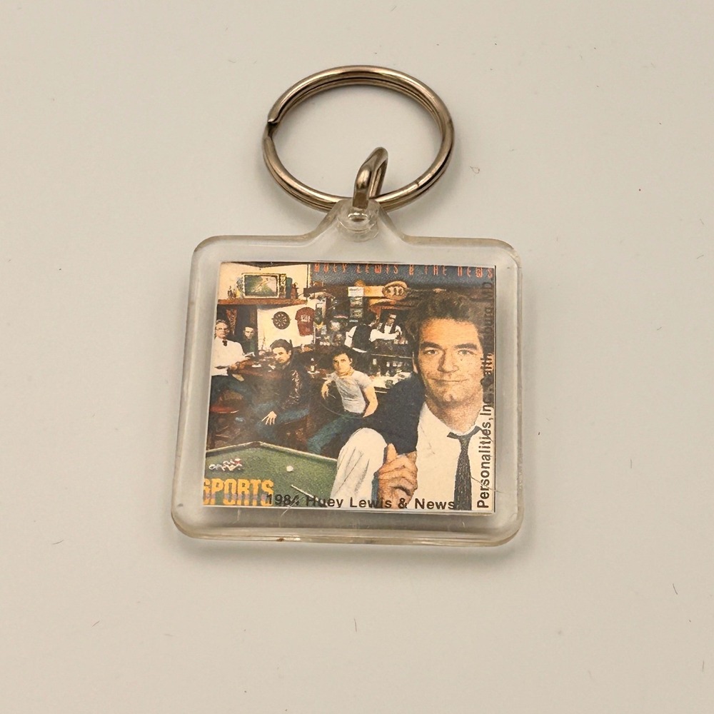 Vintage 1984 Huey Lewis and the News Sports Album Cover Keychain 80s Rock Fob